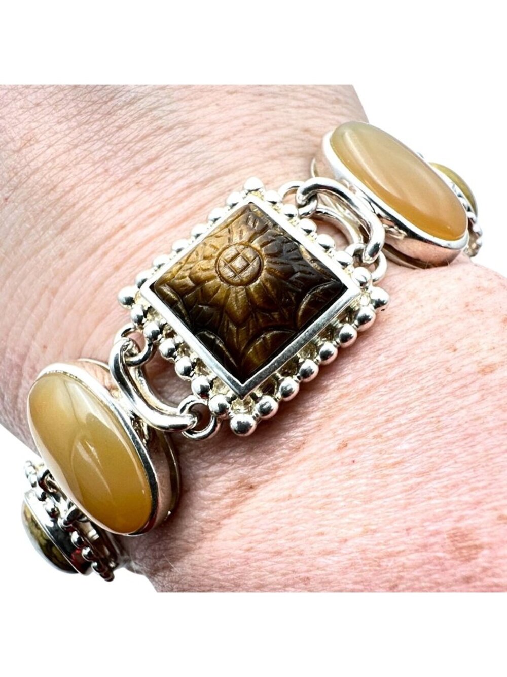 Whitney Kelly Sterling Silver Womens Bracelet Tiger Eye Jasper Toggle Clasp